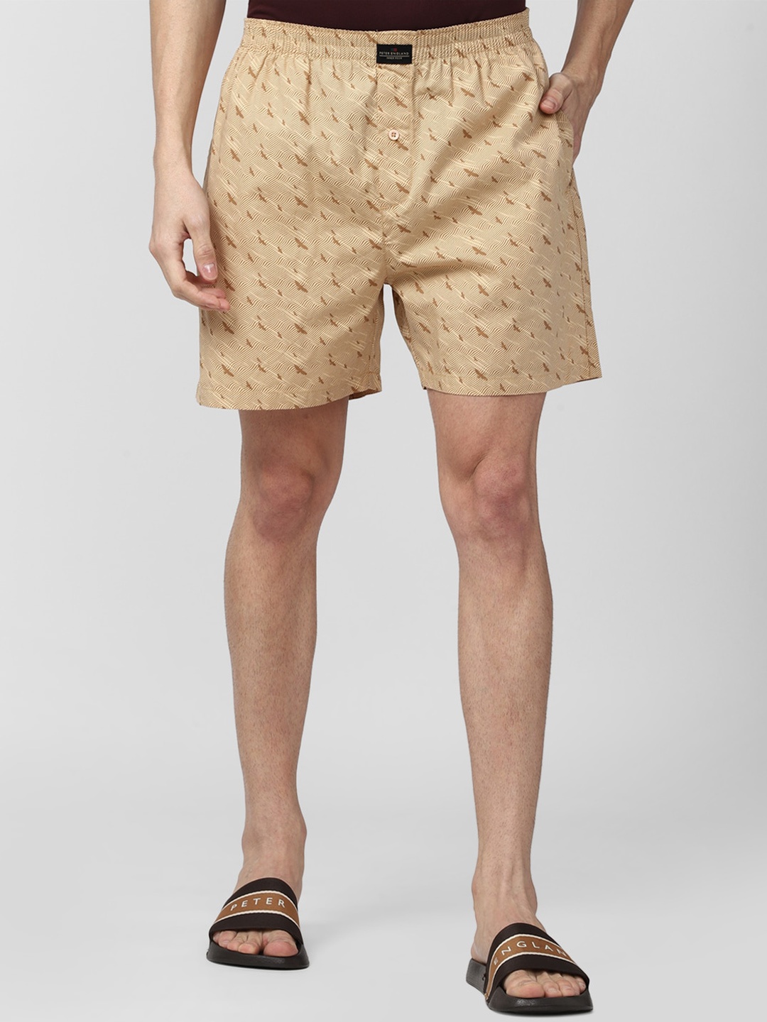 

Peter England Men Khaki Printed Pure Cotton Boxers