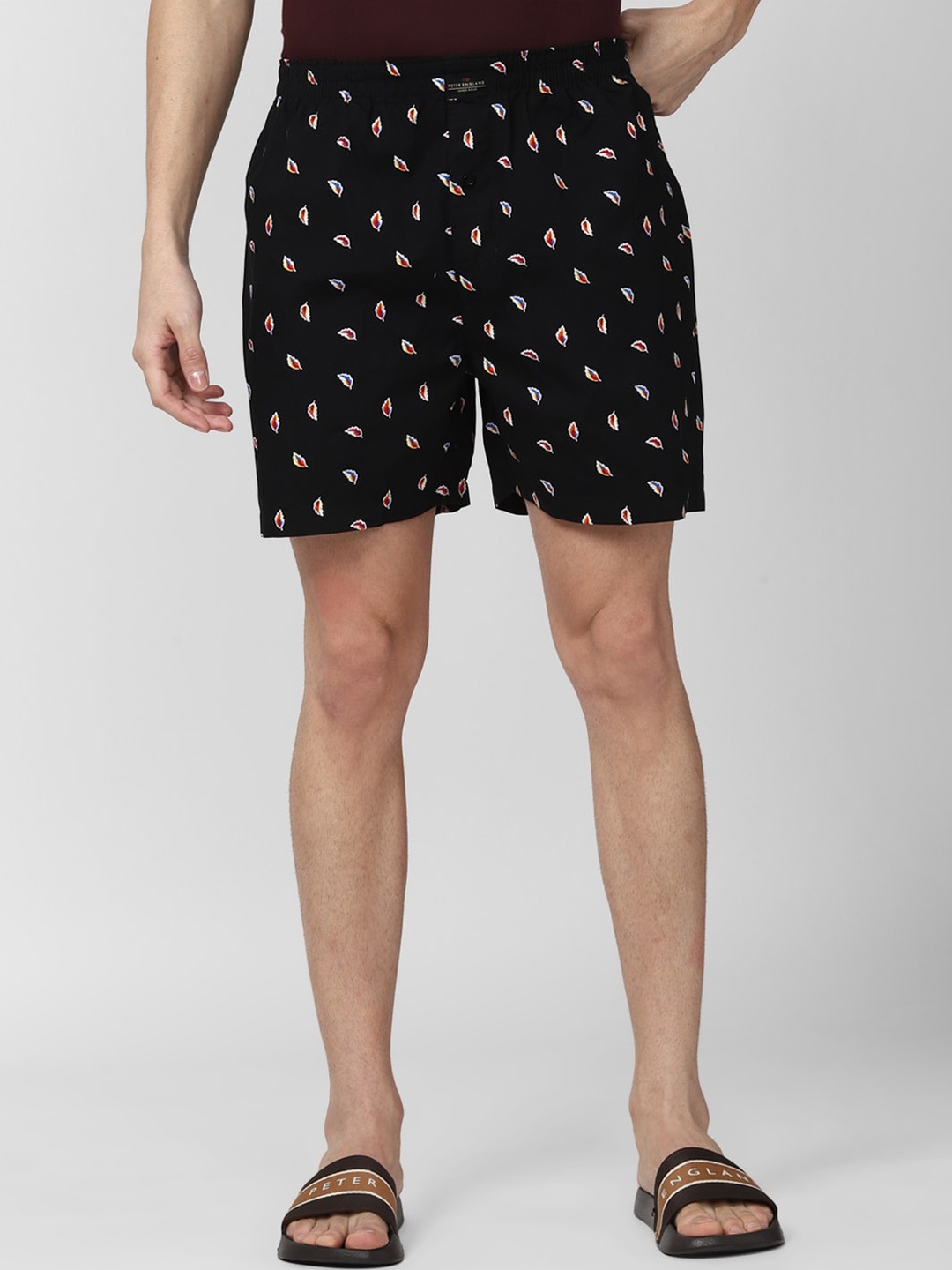 

Peter England Men Black Printed Pure Cotton Boxers