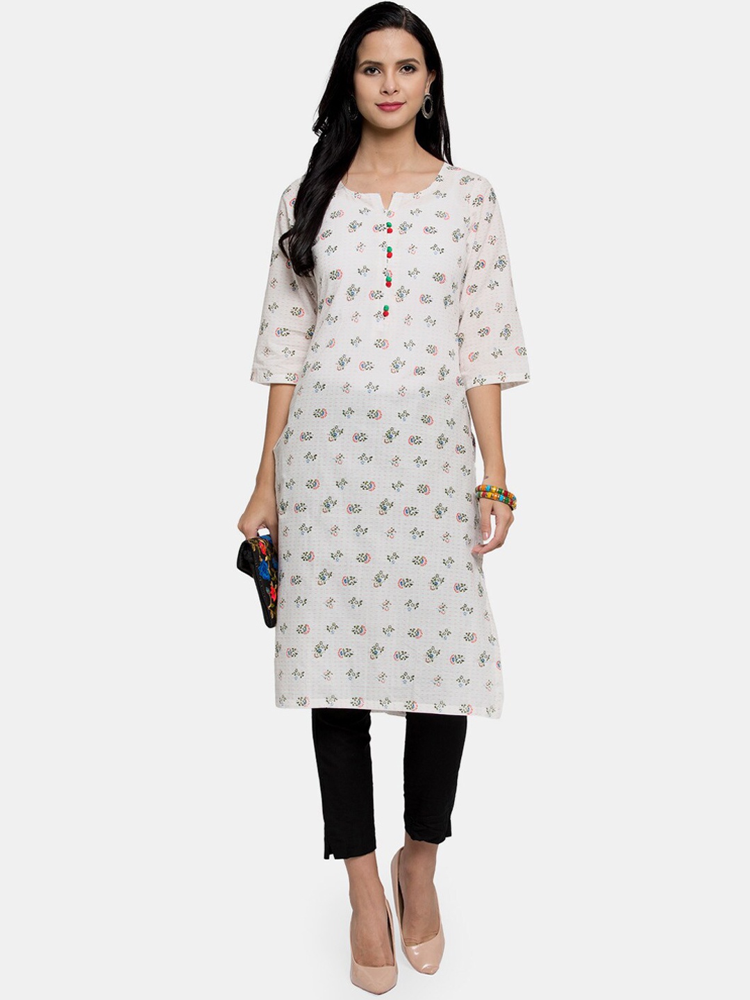 

Aarsha Women White Floral Printed Cotton Kurta