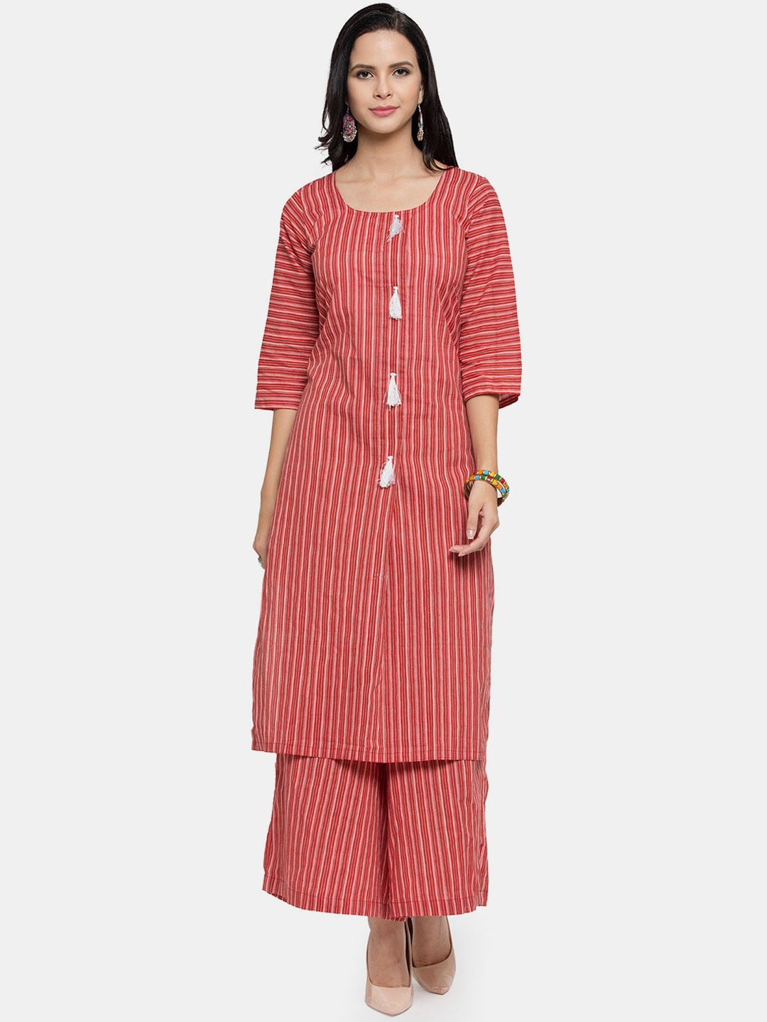 

Aarsha Women Red Striped Printed Cotton Kurta