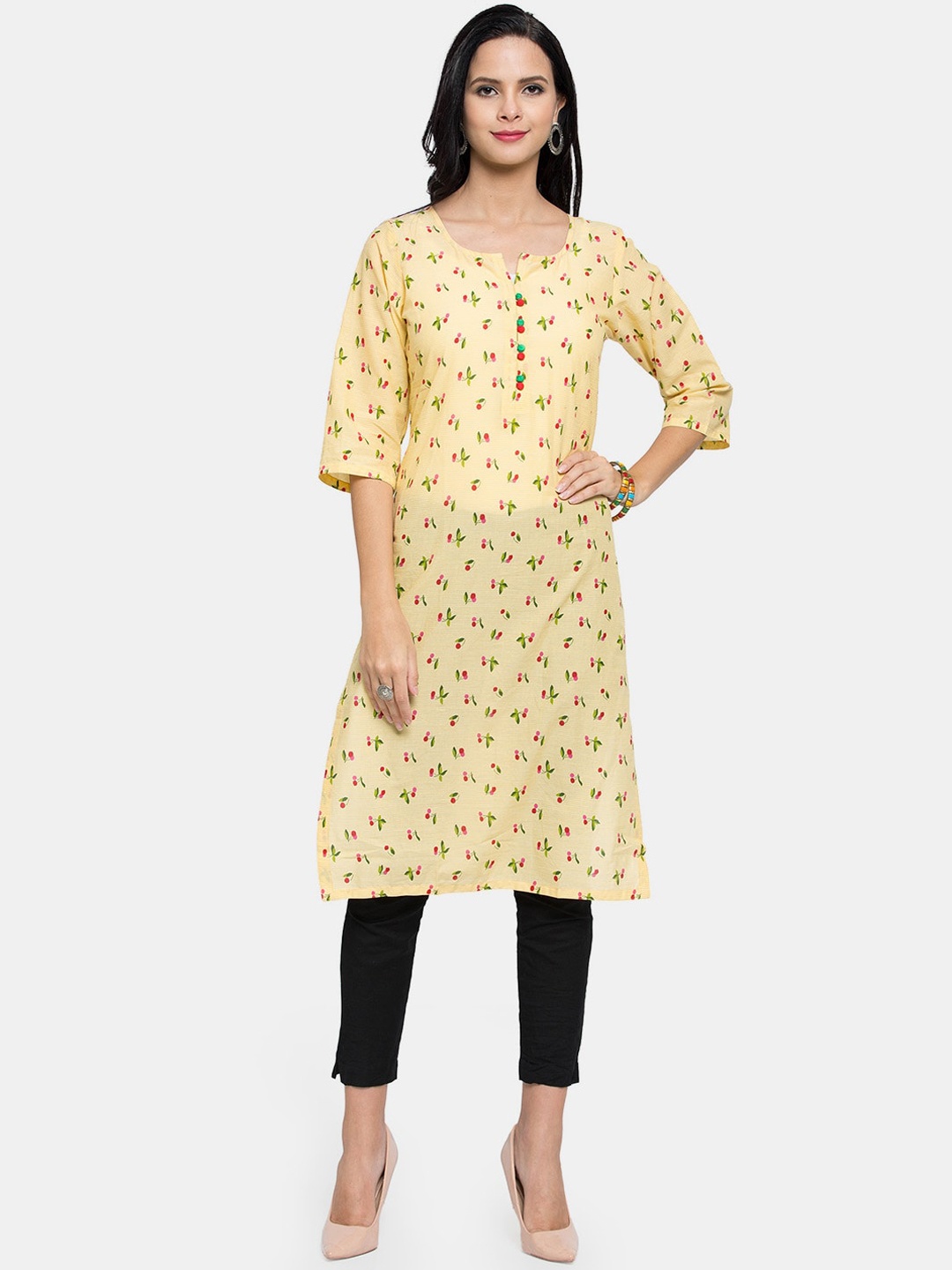 

Aarsha Women Yellow & Red Floral Printed Cotton Kurta