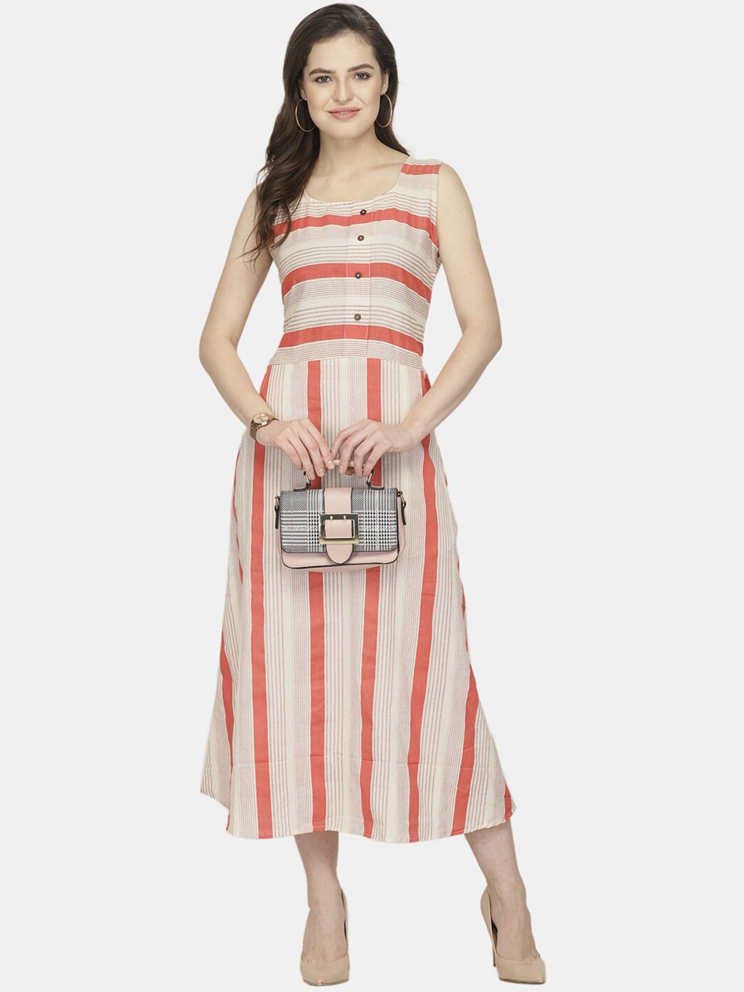 

Aarsha Women Red & Beige Striped Printed Cotton Kurta