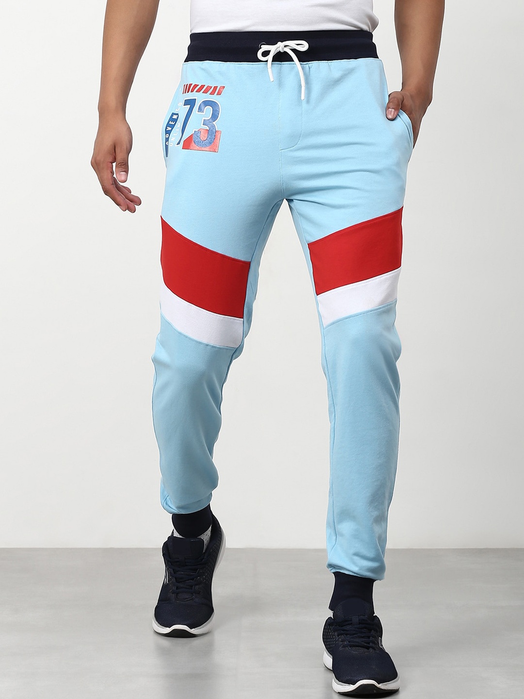 

abof Men Blue Colourblocked Joggers Trousers