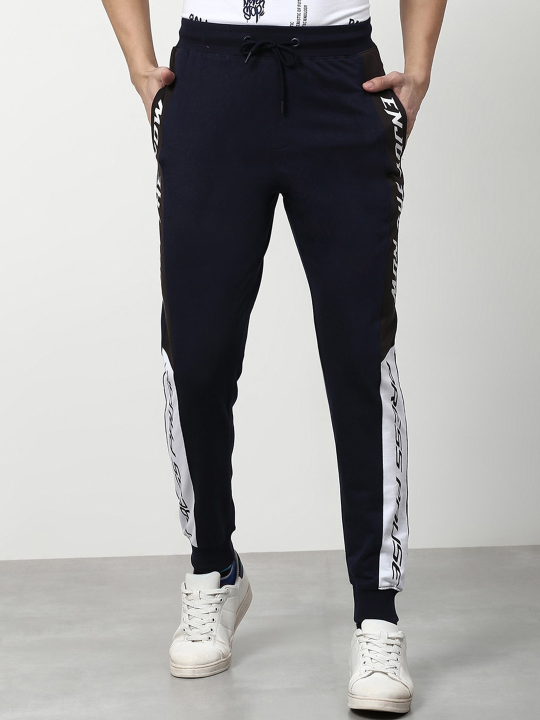 

abof Men Navy Blue Solid Joggers Trousers