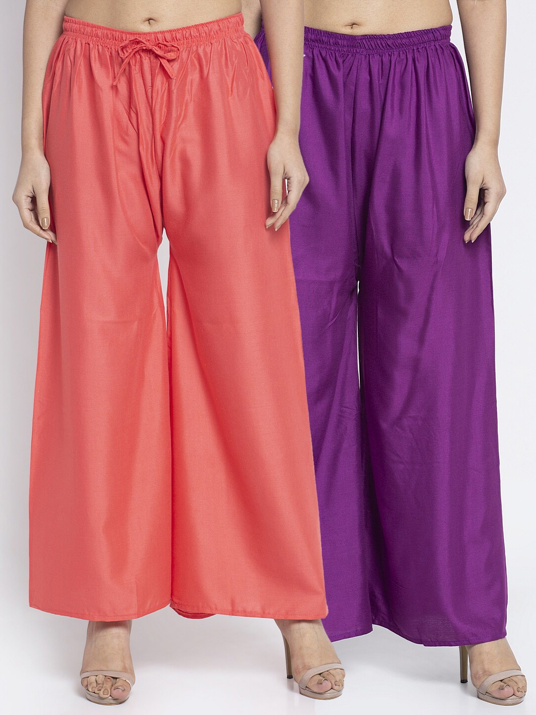 

GRACIT Women Pack Of 2 Ethnic Palazzos, Orange