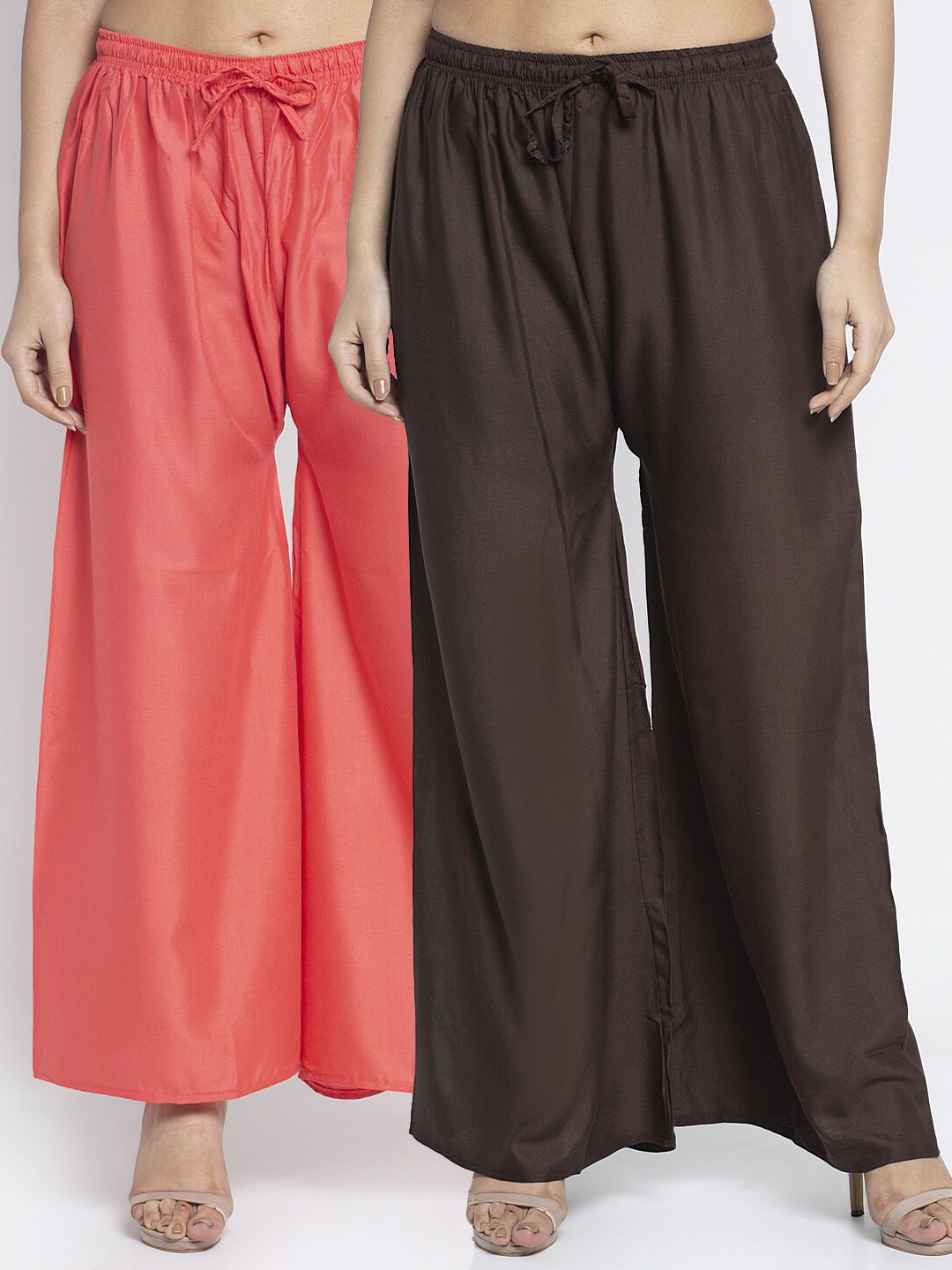 

GRACIT Pack Of 2 Women Flared Ethnic Palazzos, Peach