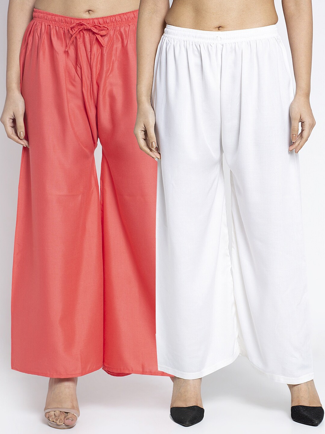 

GRACIT Pack Of 2 Women Orange & White Ethnic Palazzos
