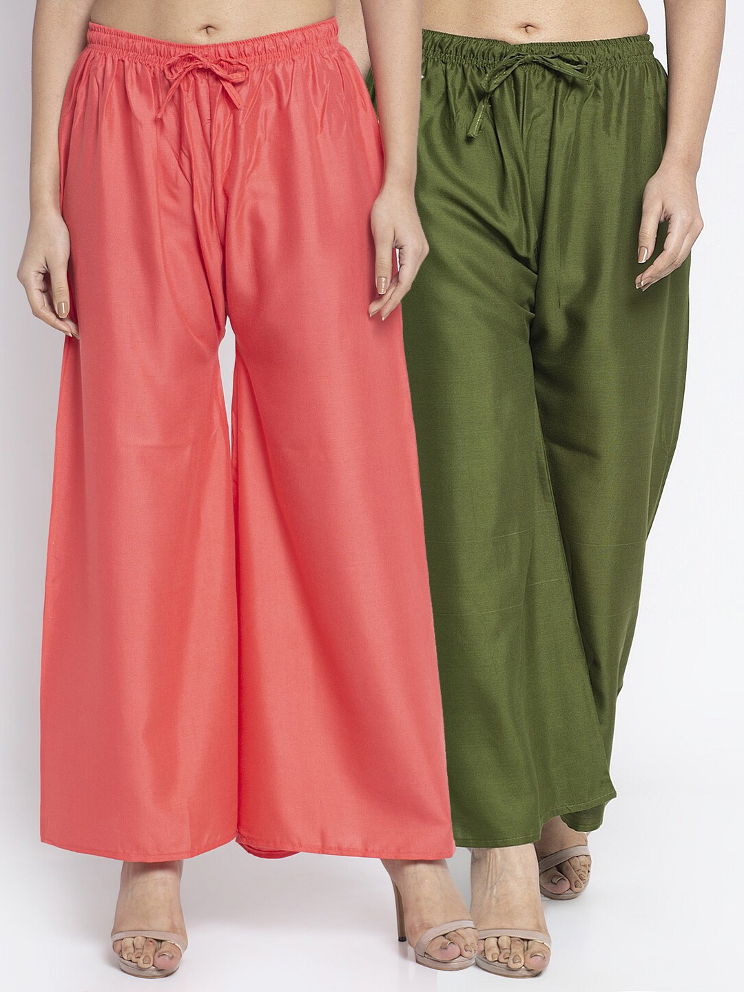 

GRACIT Pack Of 2 Women Green & Orange Ethnic Palazzos