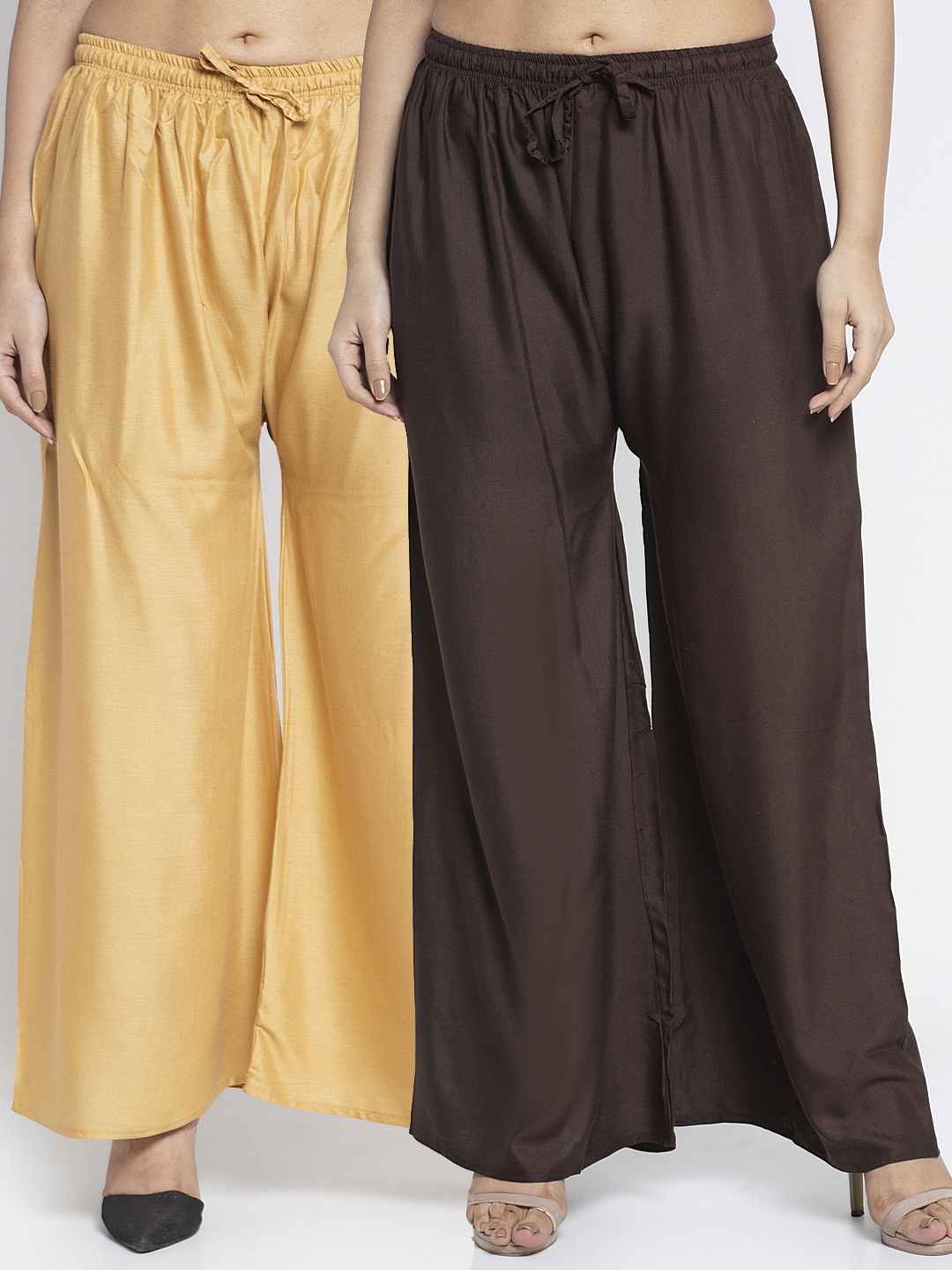 GRACIT Pack Of 2 Women Beige & Coffee Brown Ethnic Palazzos