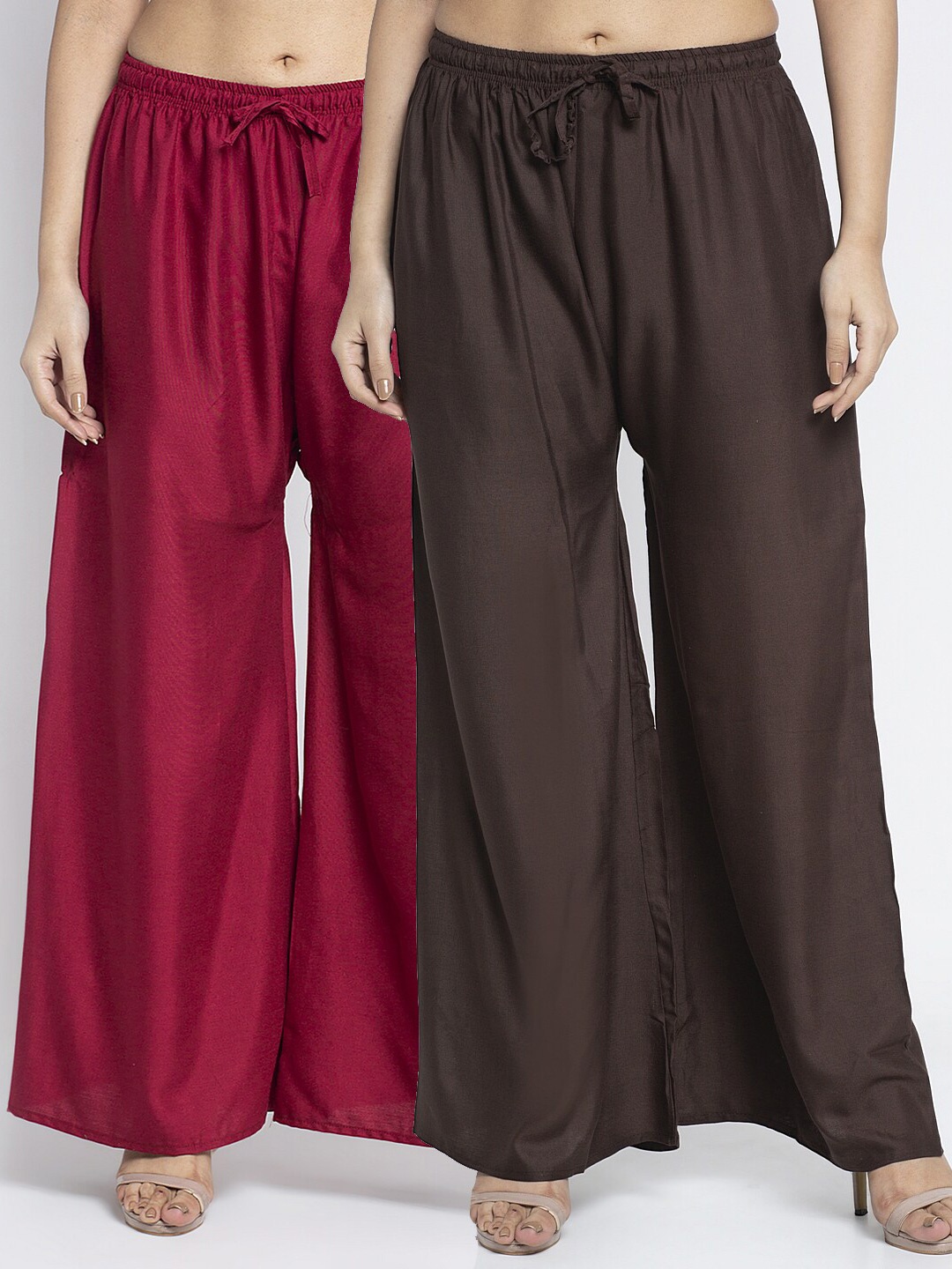 

GRACIT Pack Of 2 Women Maroon & Brown Flared Ethnic Palazzos