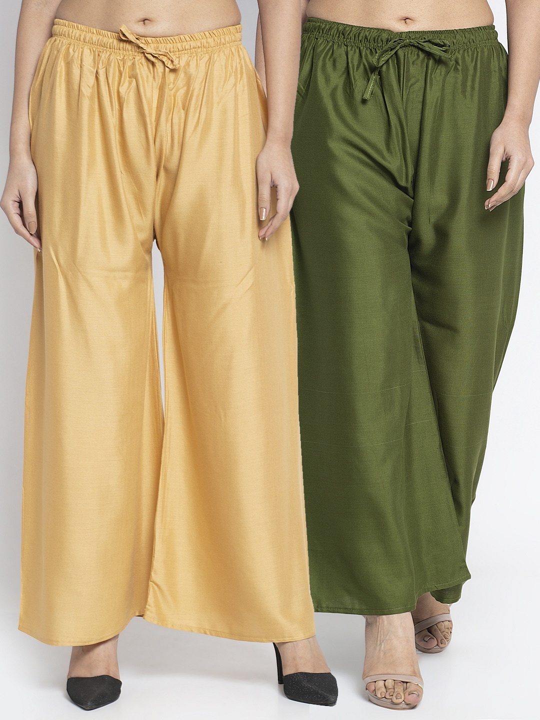 

GRACIT Pack Of 2 Women Beige & Green Ethnic Palazzos