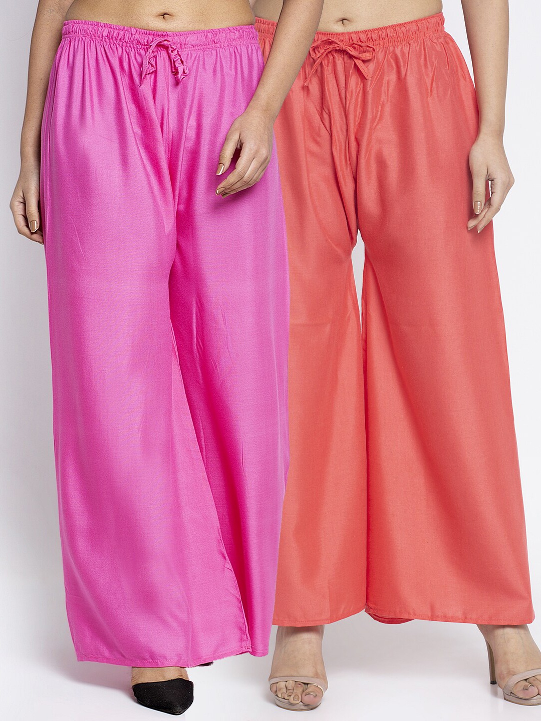 GRACIT Pack Of 2 Women Pink & Orange Ethnic Palazzos