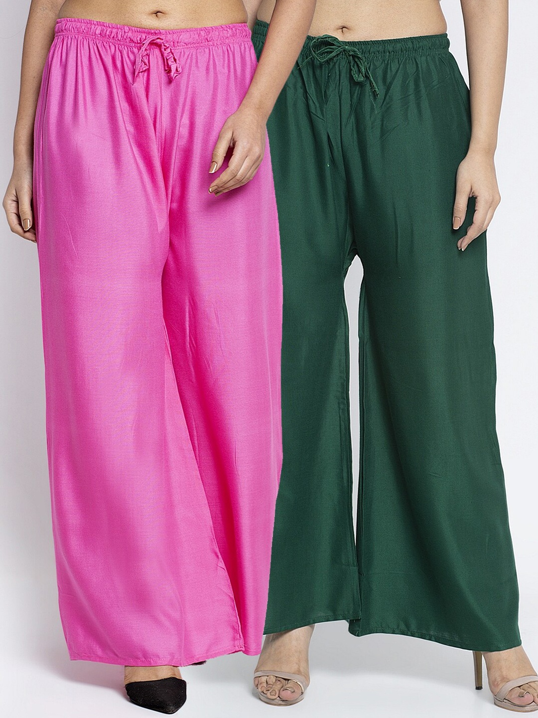 

GRACIT Pack Of 2 Women Pink & Green Ethnic Palazzos