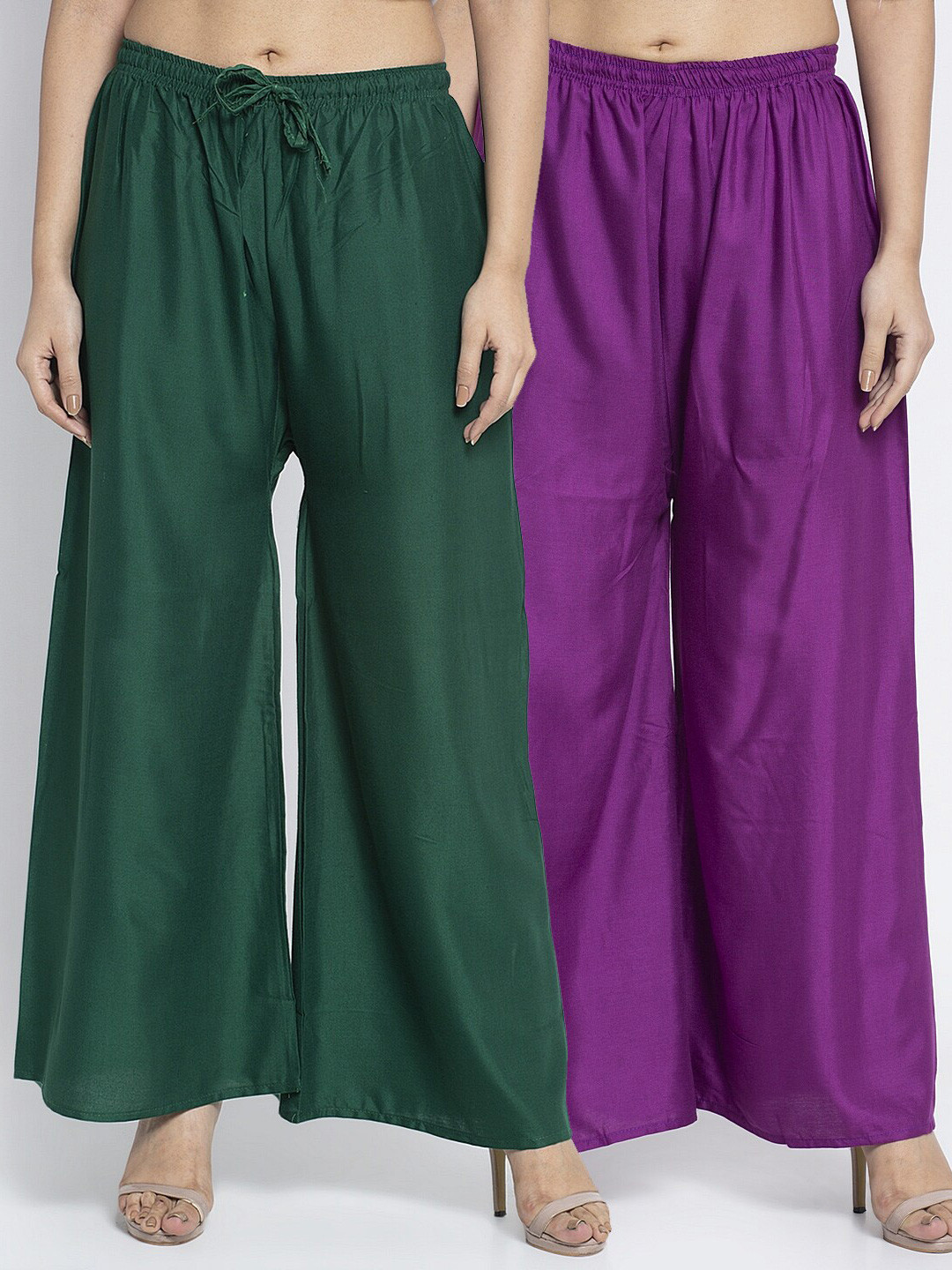 

GRACIT Pack Of 2 Women Green & Purple Ethnic Palazzos