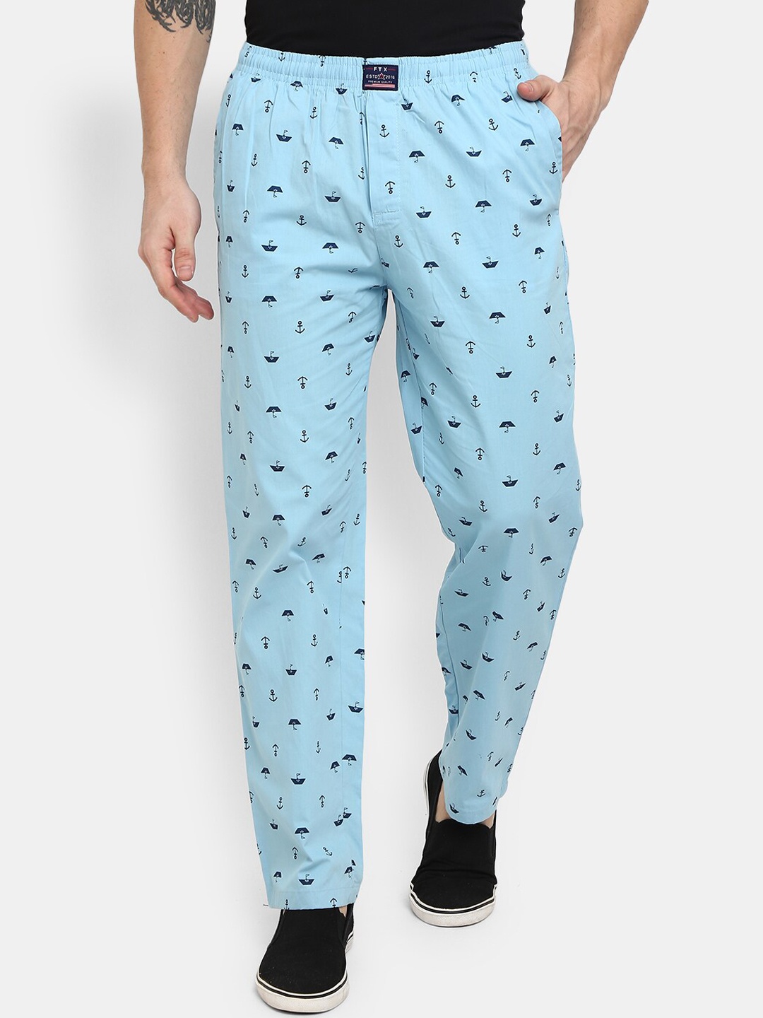 

V-Mart Men Blue Regular Fit Printed Cotton Track Pant