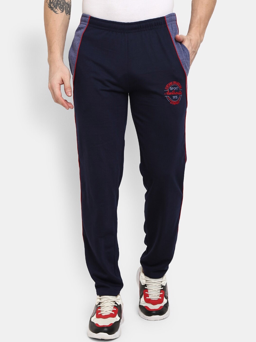 

V-Mart Men Navy Blue Regular Fit Colourblocked Track Pants