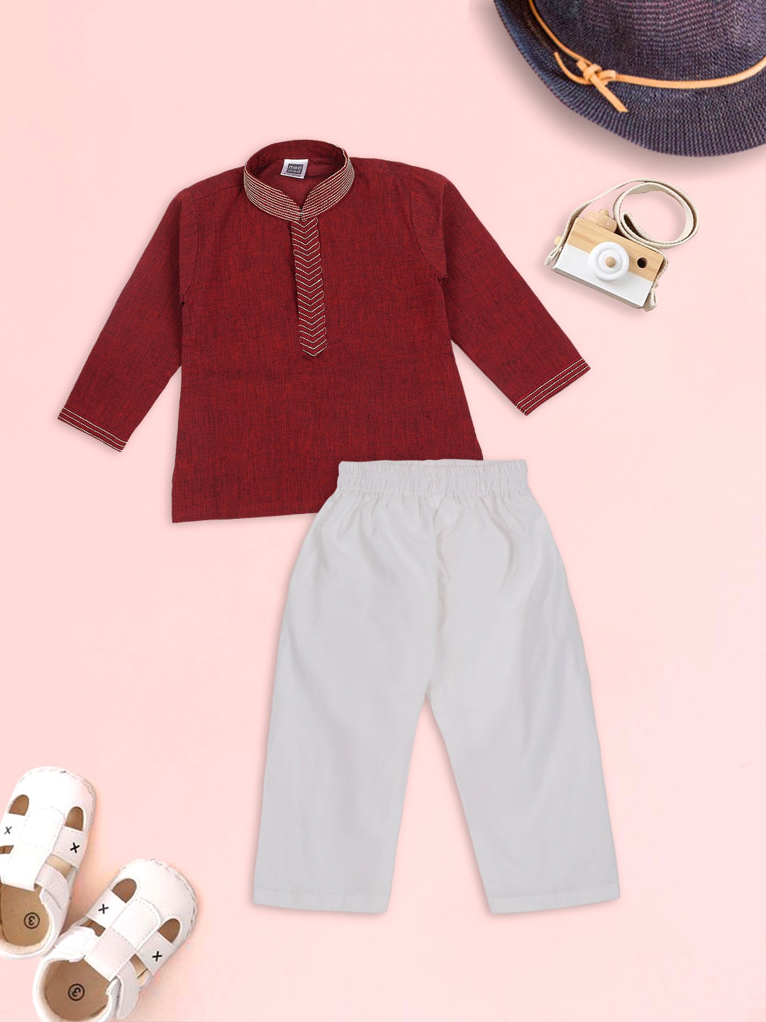 

MeeMee Boys Regular Cotton Kurta with Pyjamas, Maroon