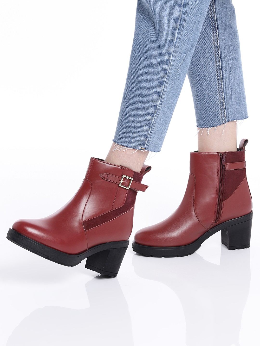 

Mast & Harbour Women Maroon Solid Regular Mid-Top Round Toe Boots