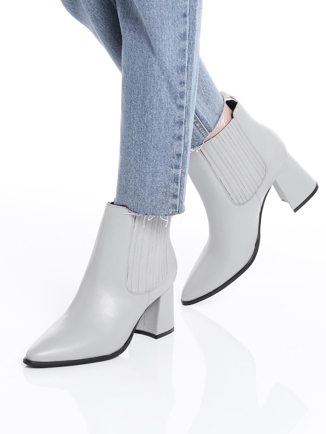 

Mast & Harbour Women Grey Mid-Top Pointed Toe Regular Block Heel Boots