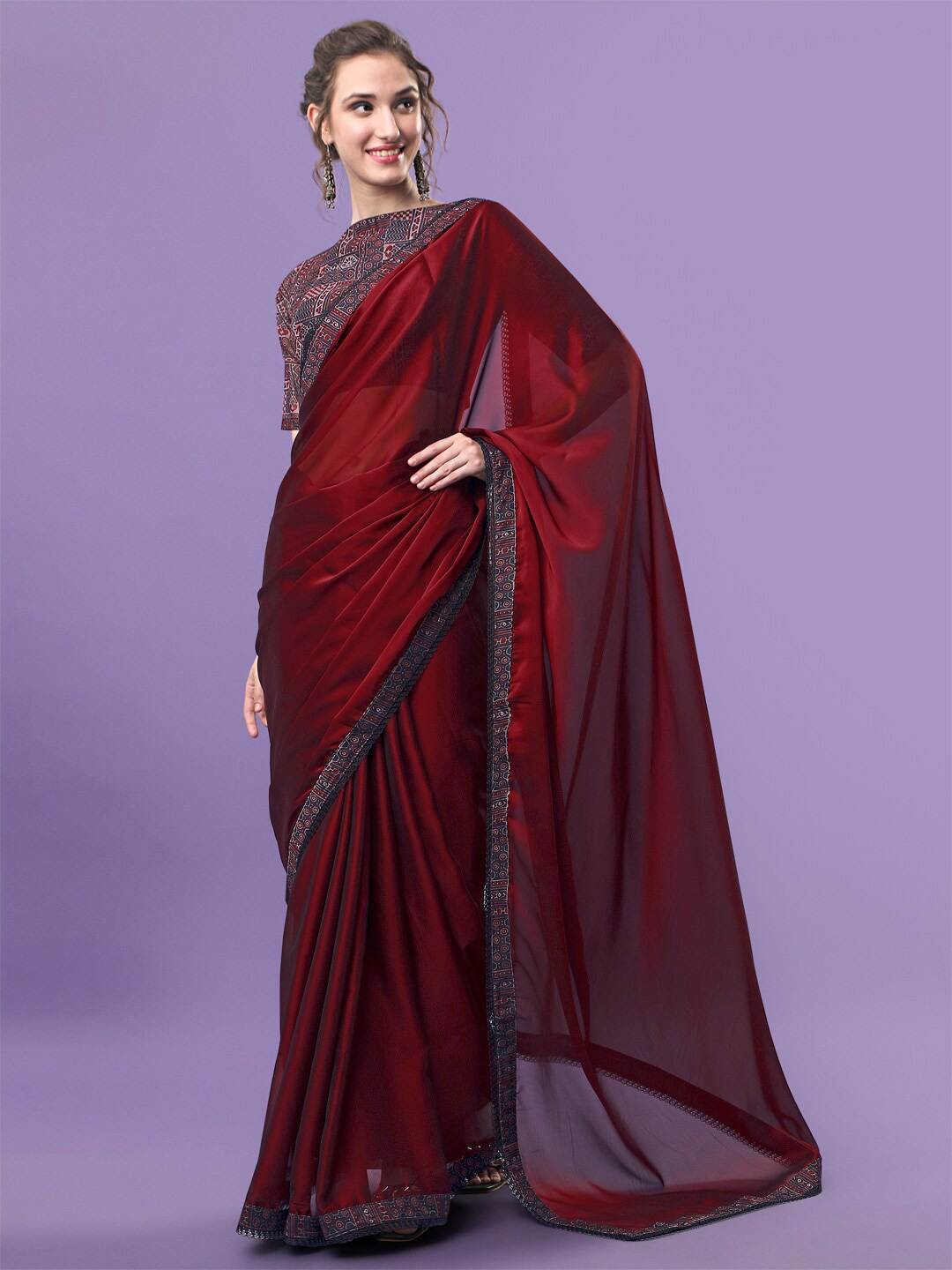 

Sangria Maroon & Black Silk Blend Saree