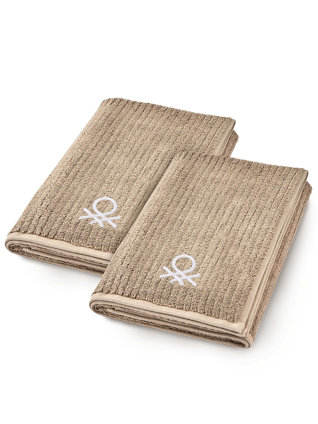 

United Colors of Benetton Pack Of 2 Grey Solid 450 GSM Cotton Hand Towel, Brown