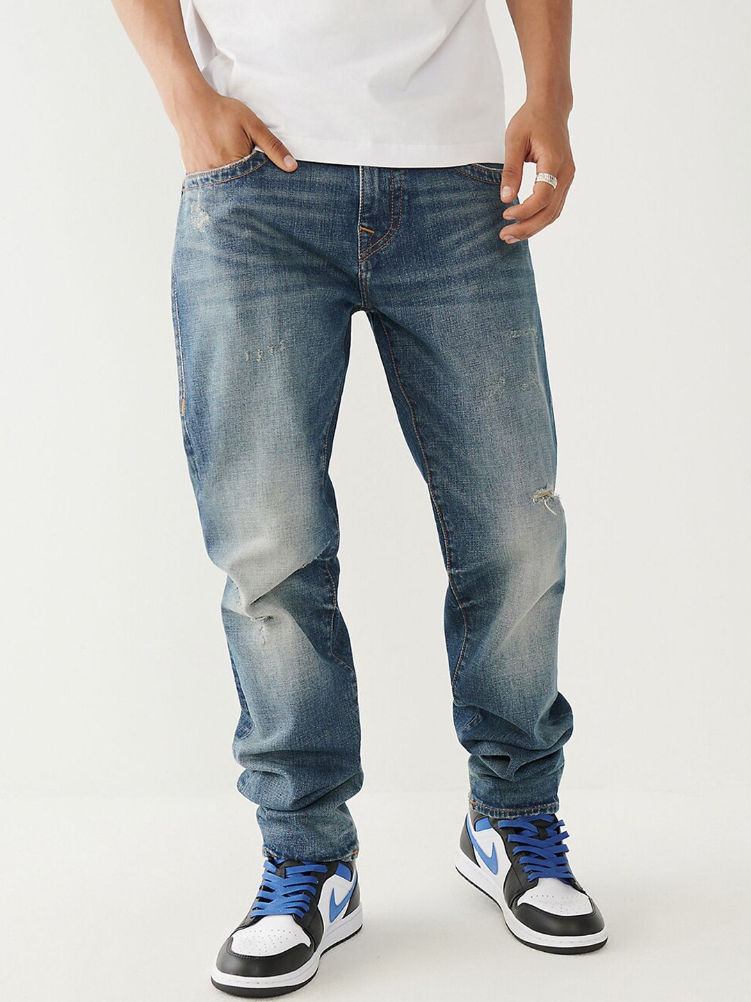 

True Religion Men Blue Skinny Fit Mildly Distressed Heavy Fade Jeans