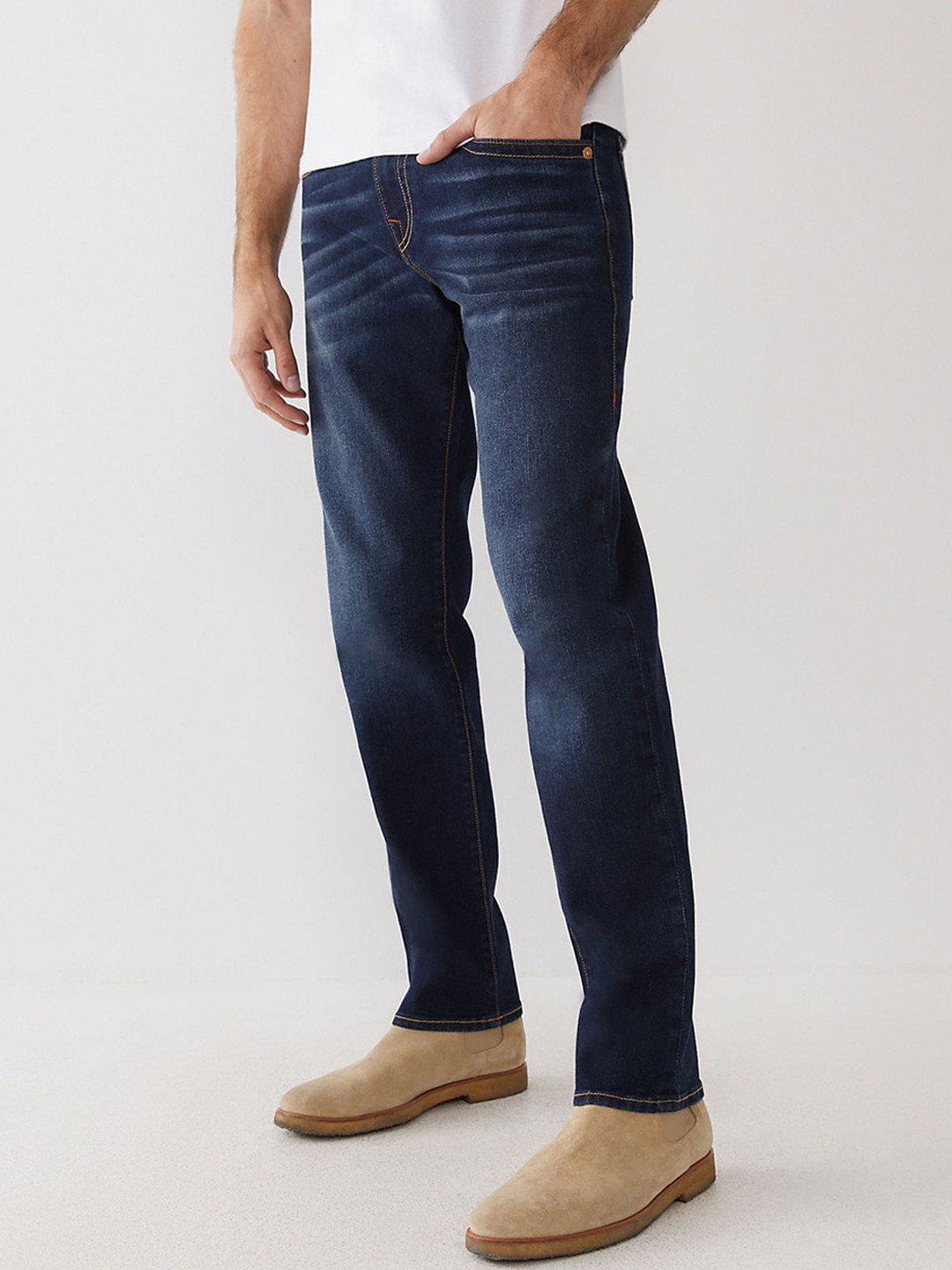 

True Religion Men Blue Slim Fit Low Distress Light Fade Jeans