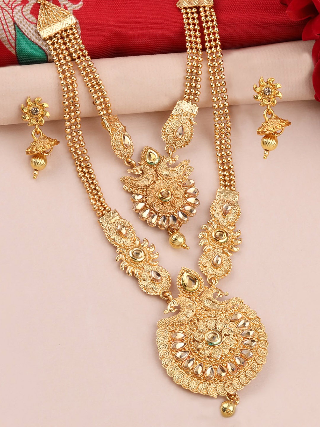 

Silver Shine Set Of 2 Gold-Plated White AD Studded Layered Long Jewellery Set