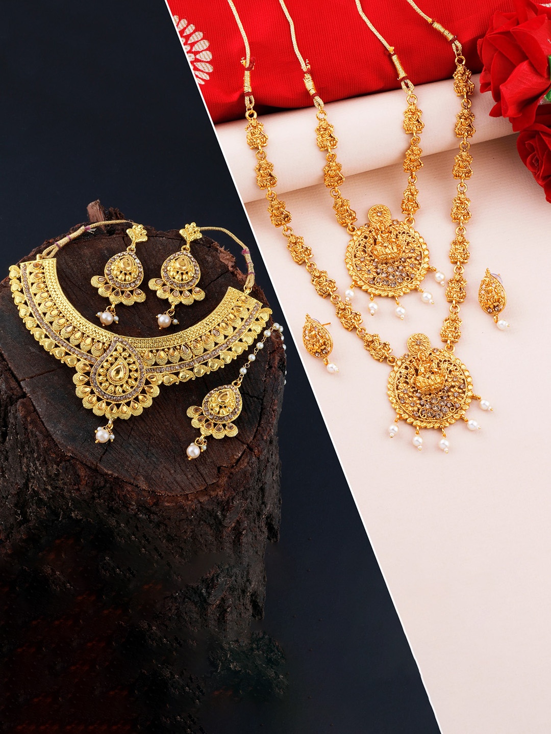

Silver Shine Gold-Plated & White AD Studded Jewellery Set