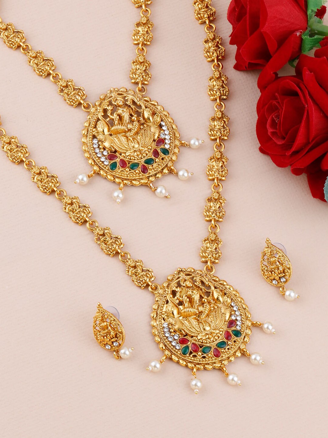 

Silver Shine Set of 2 Gold-Toned & Plated Red AD Studded Jewellery Set