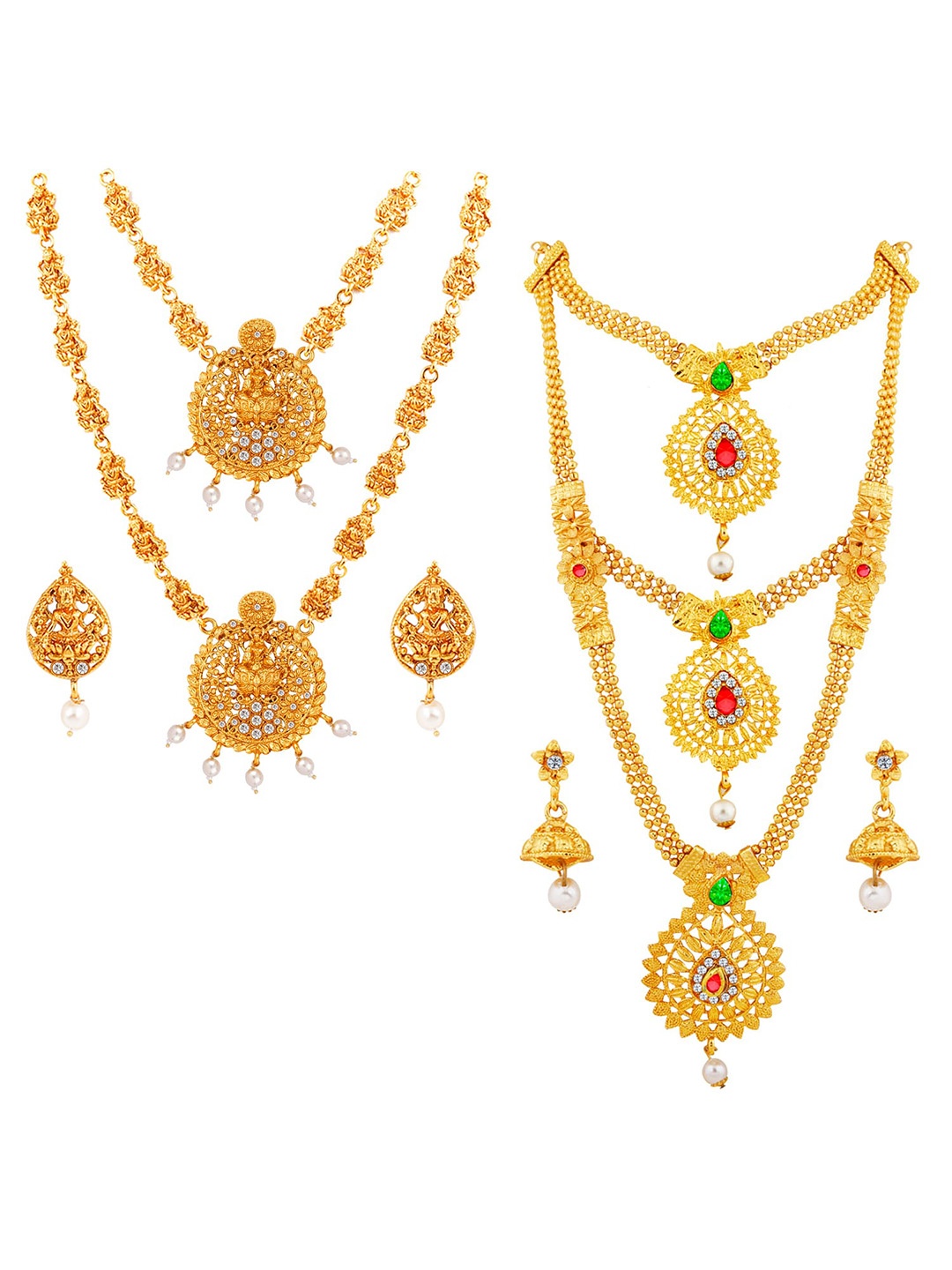 

Silver Shine Set Of 2 Gold-Plated White AD Stone-Studded Jewellery Set