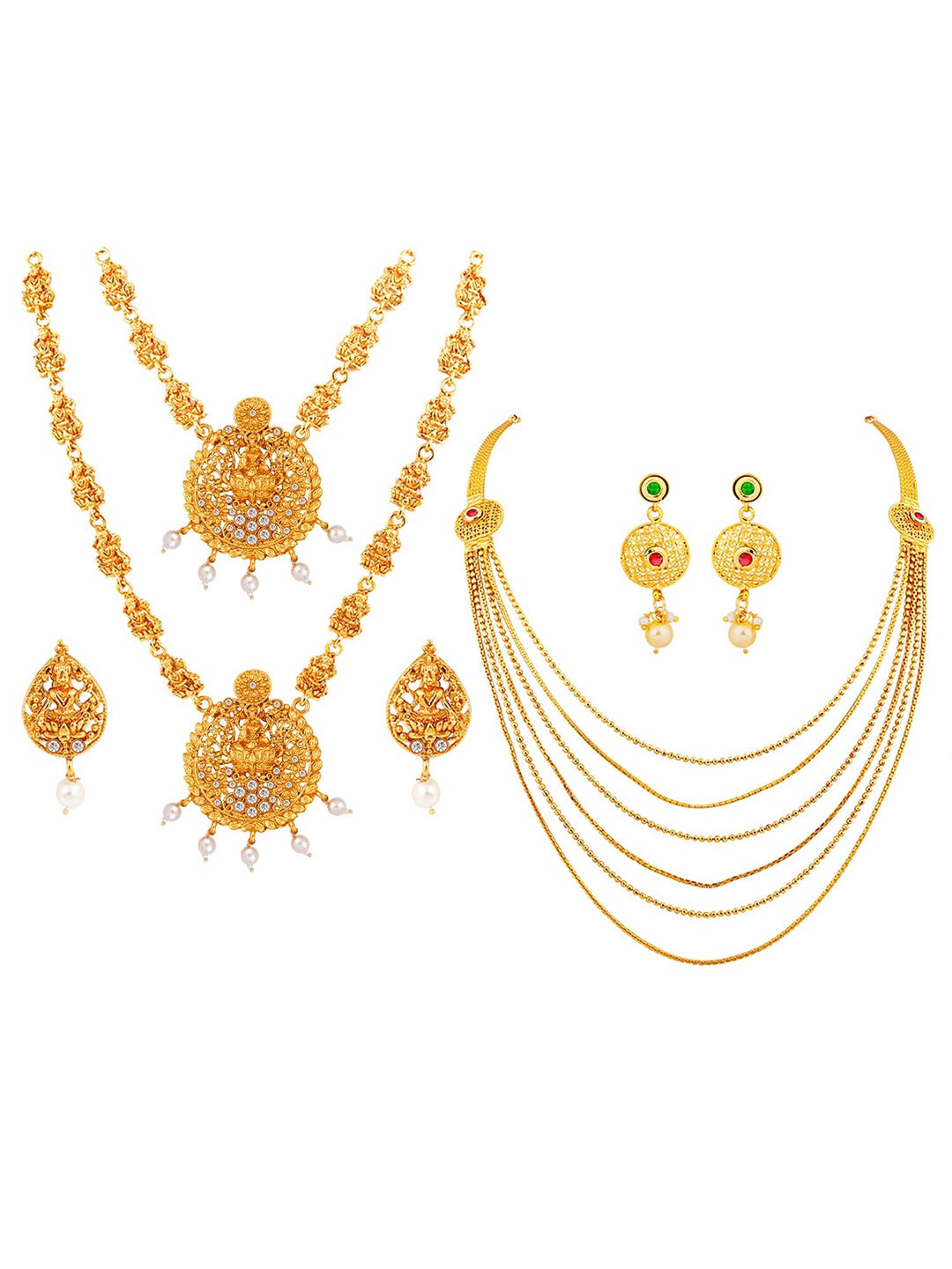 

Silver Shine Set Of 3 Gold-Plated White AD Stone-Studded Jewellery Set