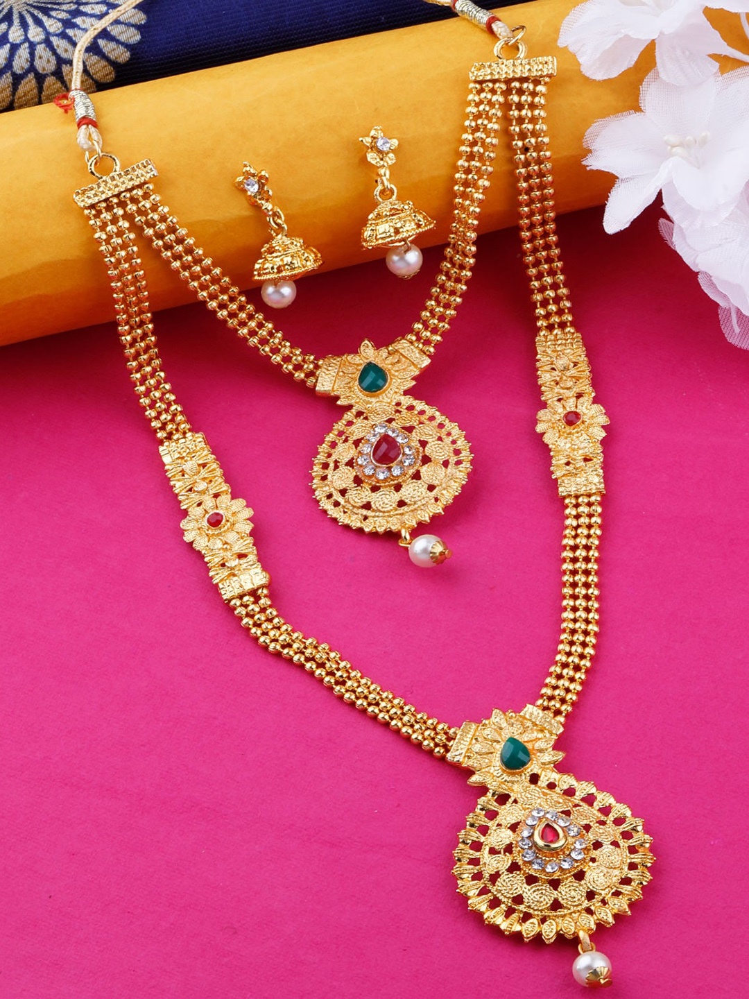 

Silver Shine Gold-Plated Gold Stone-Studded Jewellery Set