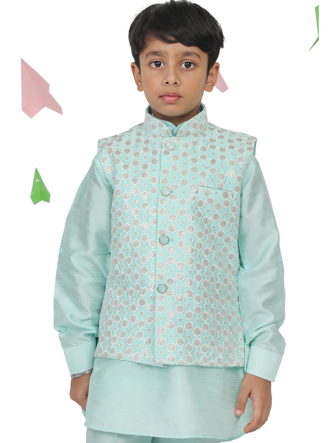 

AJ Dezines Boys Blue & White Zari Embroidered Nehru Jacket