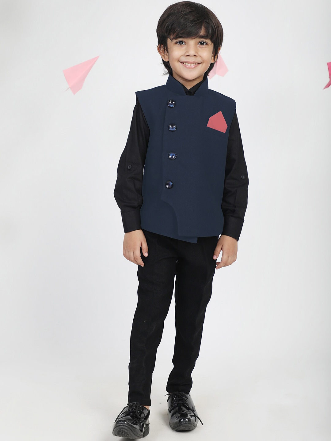 

Aj DEZInES Boys Navy Blue Solid Waistcoat