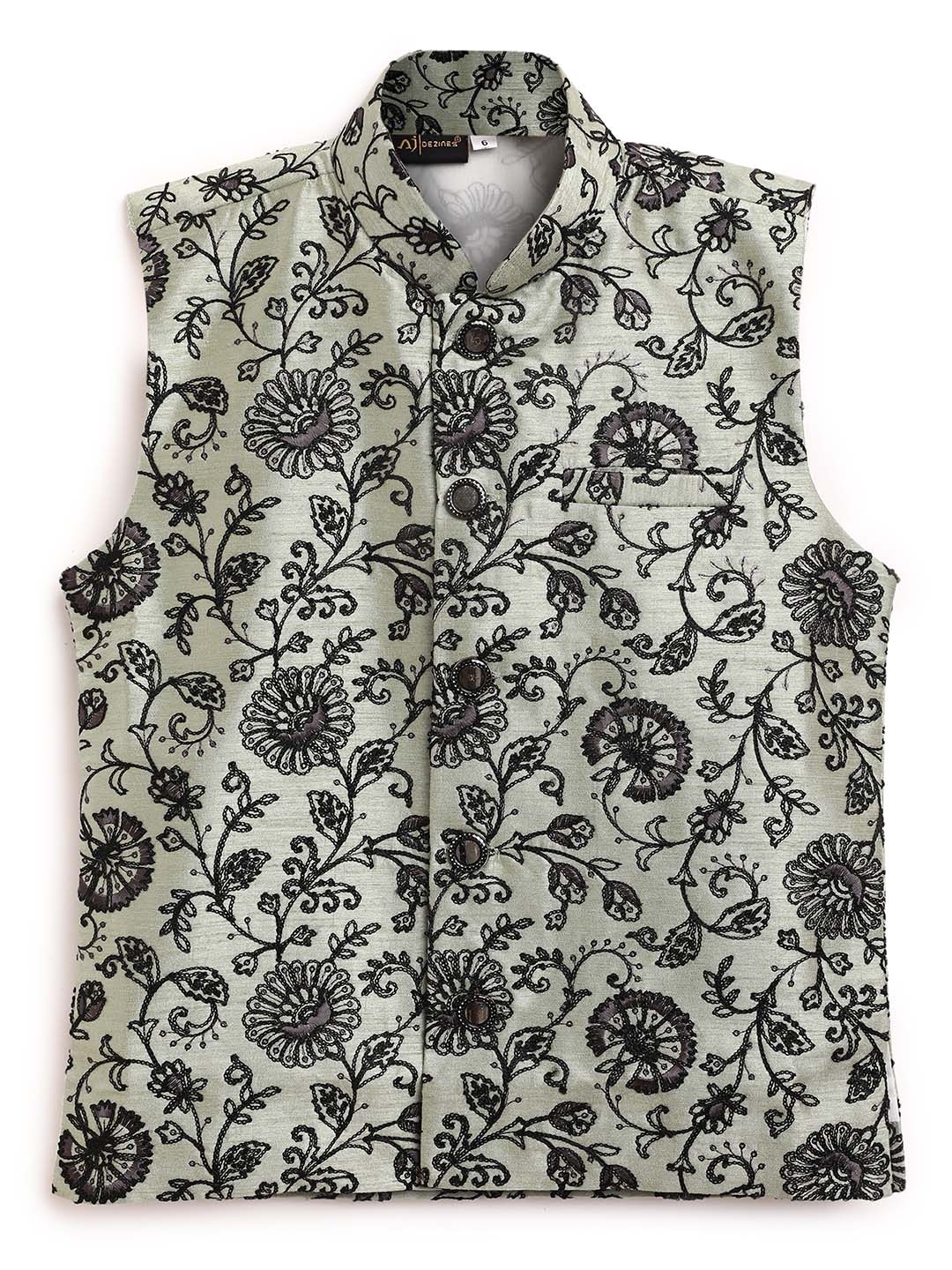 

AJ Dezines Boys Green Floral Embroidered Nehru Jacket