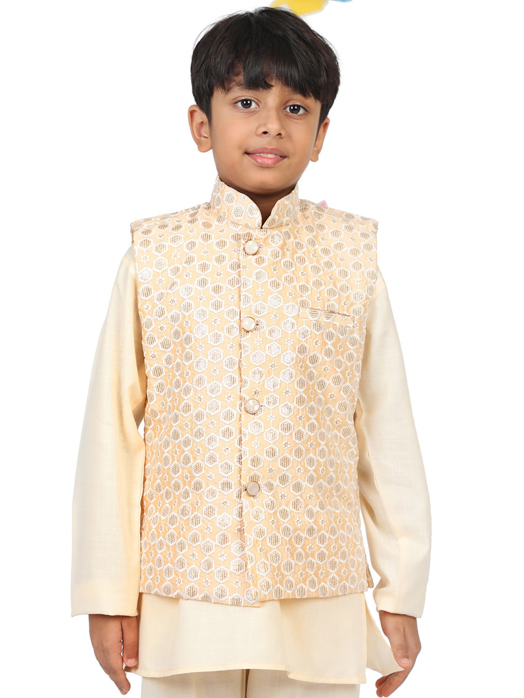 

AJ Dezines Boys Beige & White Nehru Jacket