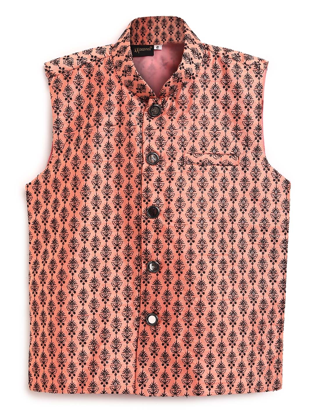 

AJ Dezines Boys Peach-Coloured Embroidered Nehru Jacket