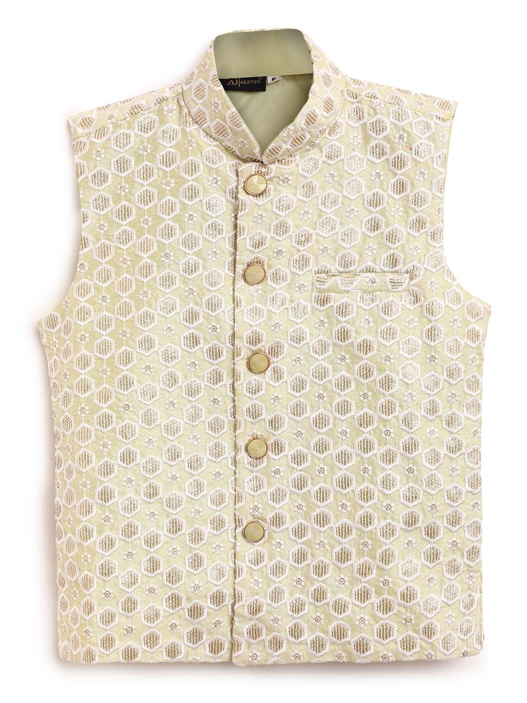 

AJ Dezines Boys Green & White Embroidered Nehru Jacket