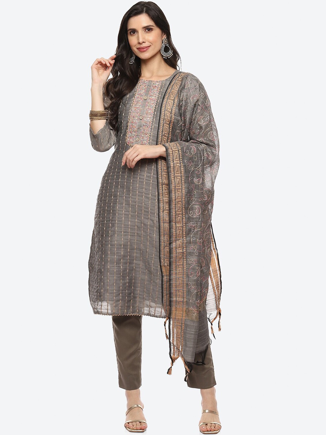 

Biba Embroidered Unstitched Dress Material, Grey