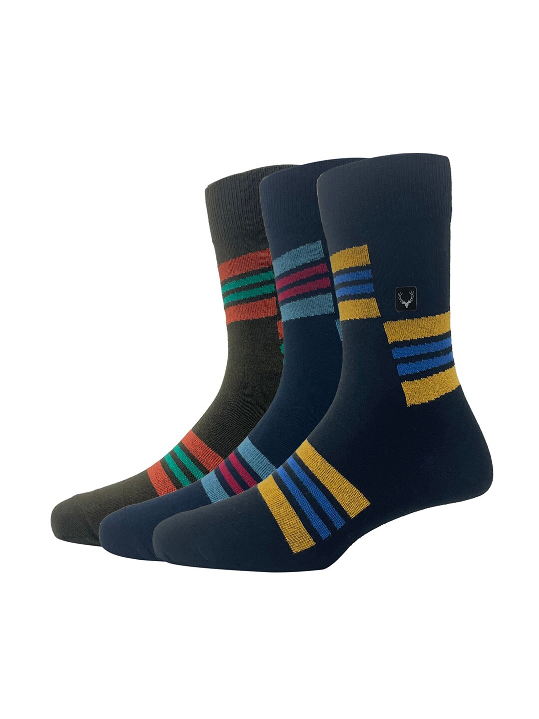 

Allen Solly Men Pack Of 3 Patterned Calf Length Cotton Socks, Olive