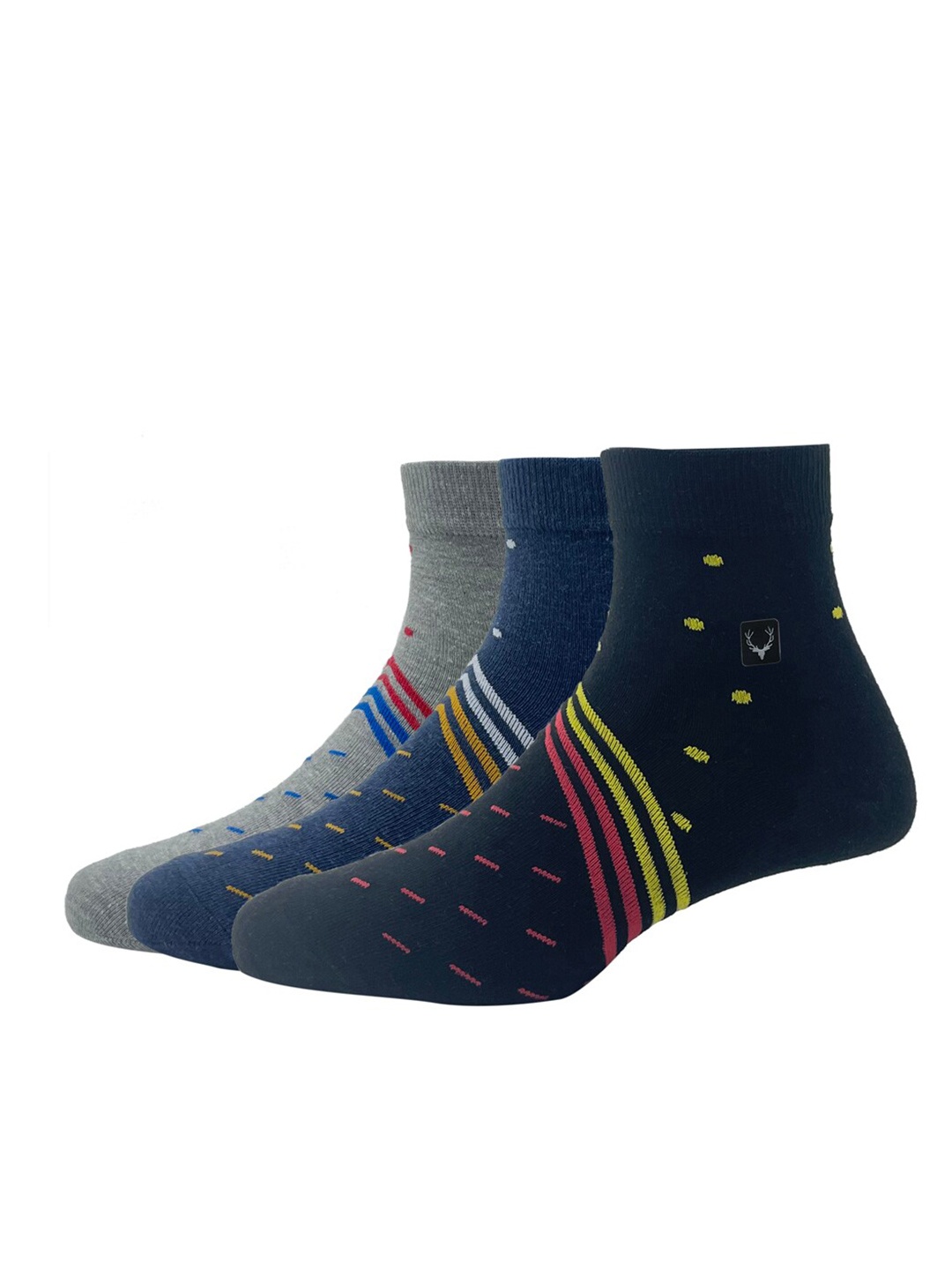

Allen Solly Men Pack Of 3 Patterned Above Ankle Length Socks, Grey melange