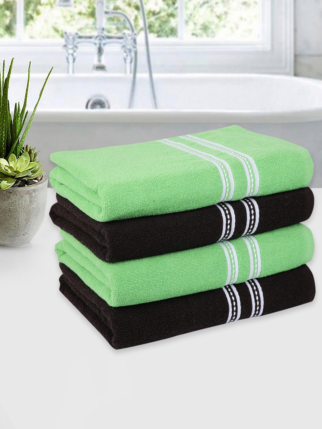 

ROMEE Set Of 4 Green & Brown Solid 500 GSM Cotton Bath Towels
