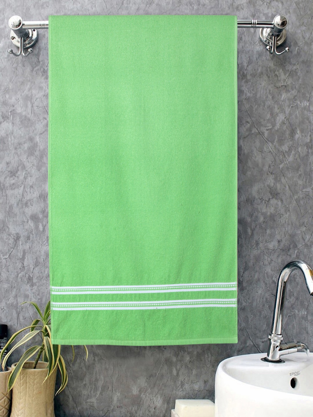 

ROMEE Set Of 4 Pink & Green Solid 500 GSM Cotton Bath Towels