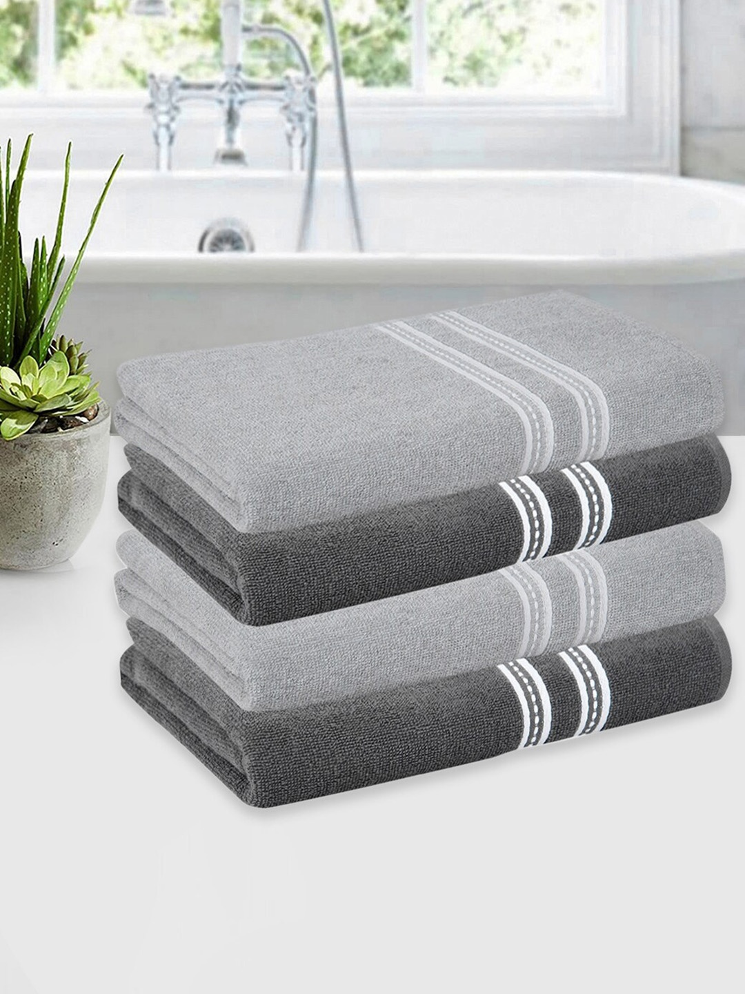 

ROMEE Set Of 4 Silver & Grey Solid 500 GSM Cotton Bath Towels