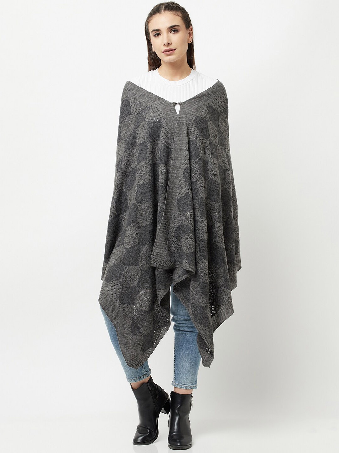 

Knitstudio Women Grey Chevron Knitted Shawl