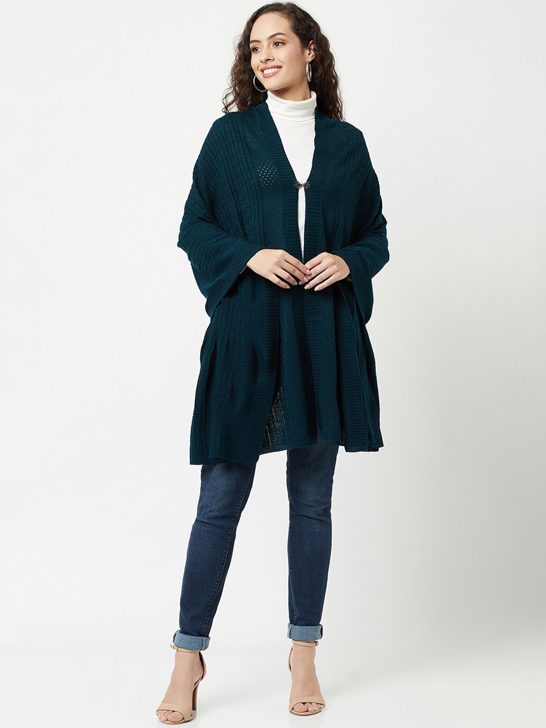 

Knitstudio Women Teal Blue Solid Knitted Shawl