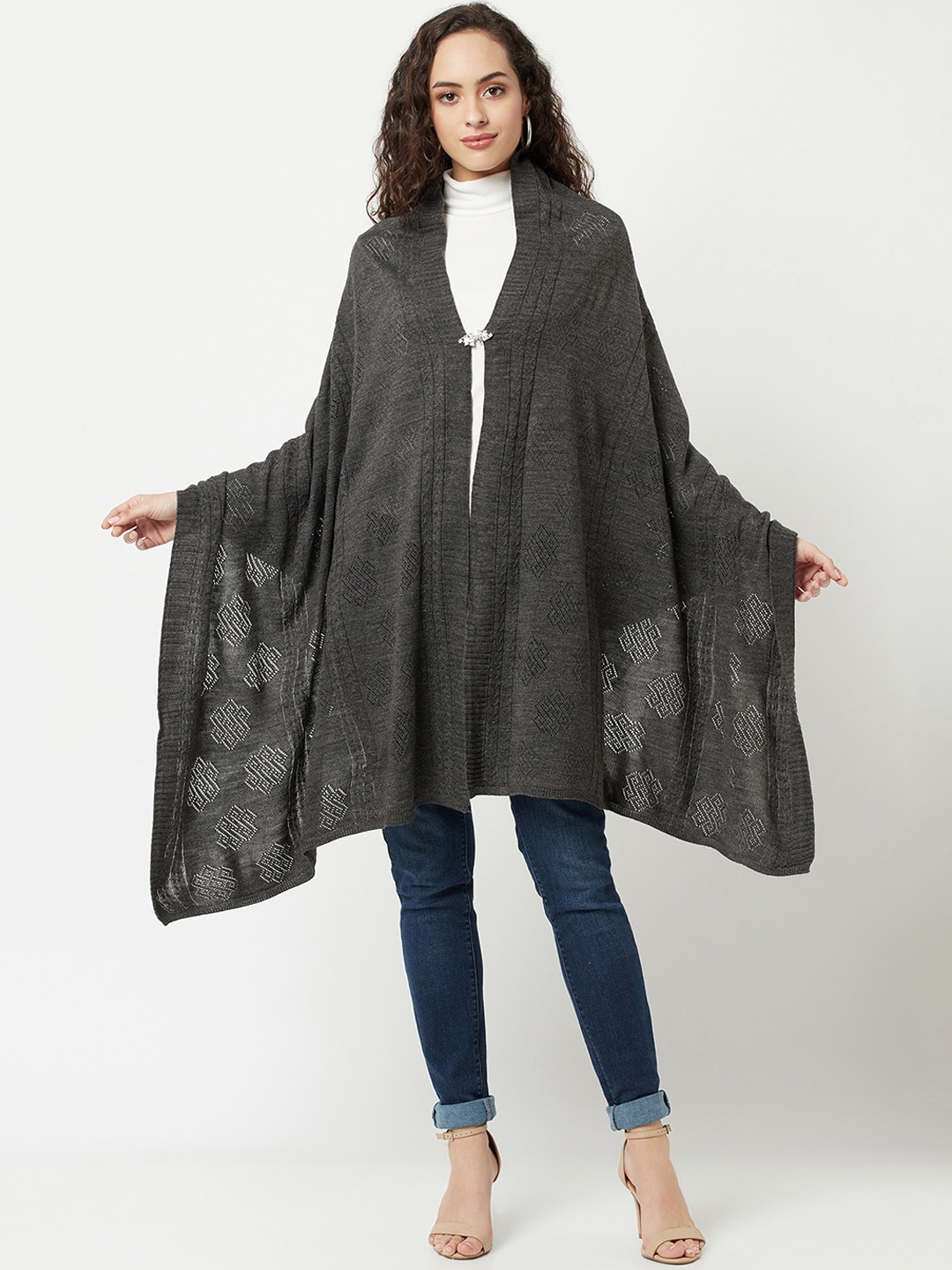 

Knitstudio Women Grey Geometric Knitted Shawl