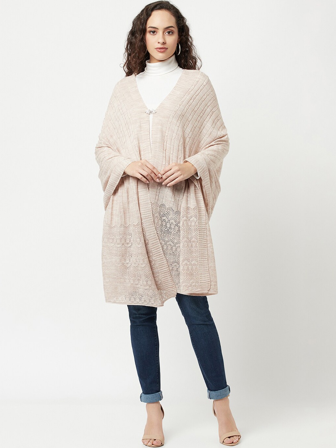 

Knitstudio Women Cream Coloured Solid Knitted Shawl