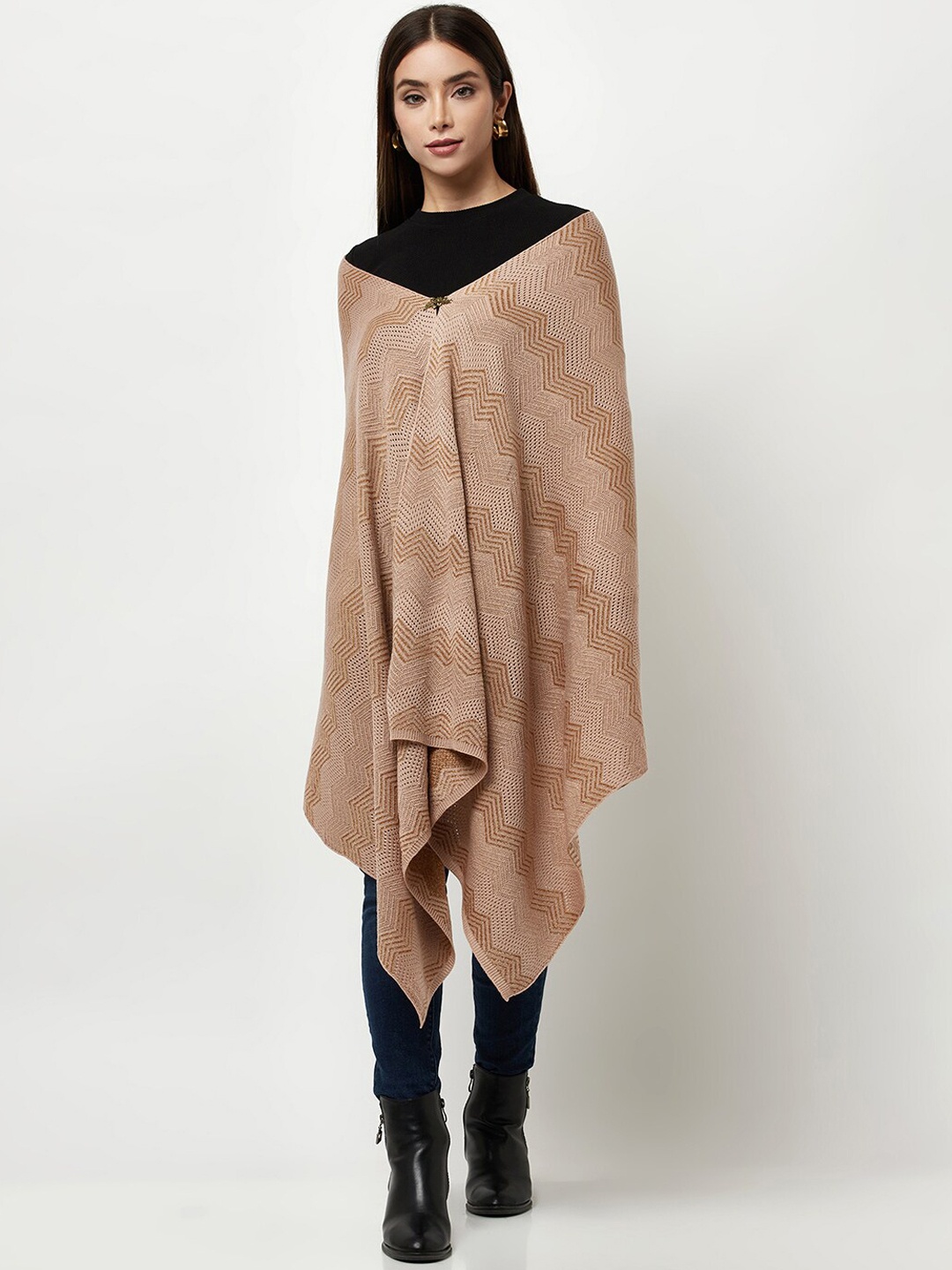 

Knitstudio Women Rose Pink Chevron Knitted Shawl